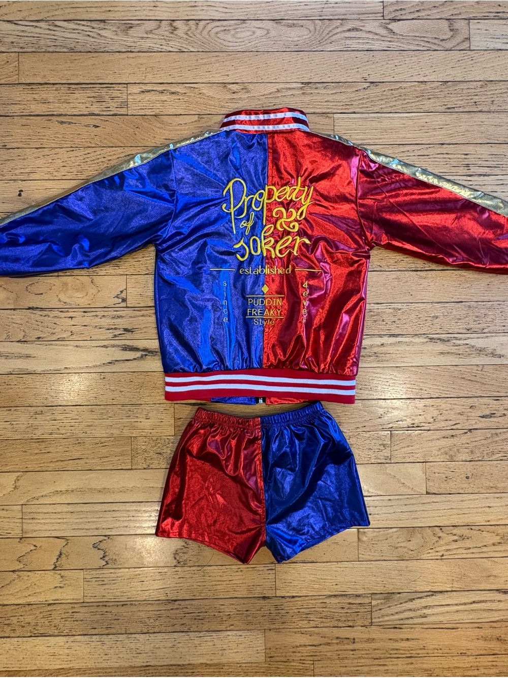 Harley Quinn Split Red & Blue 'Property of Joker' Kids Costume Jacket and Shorts
